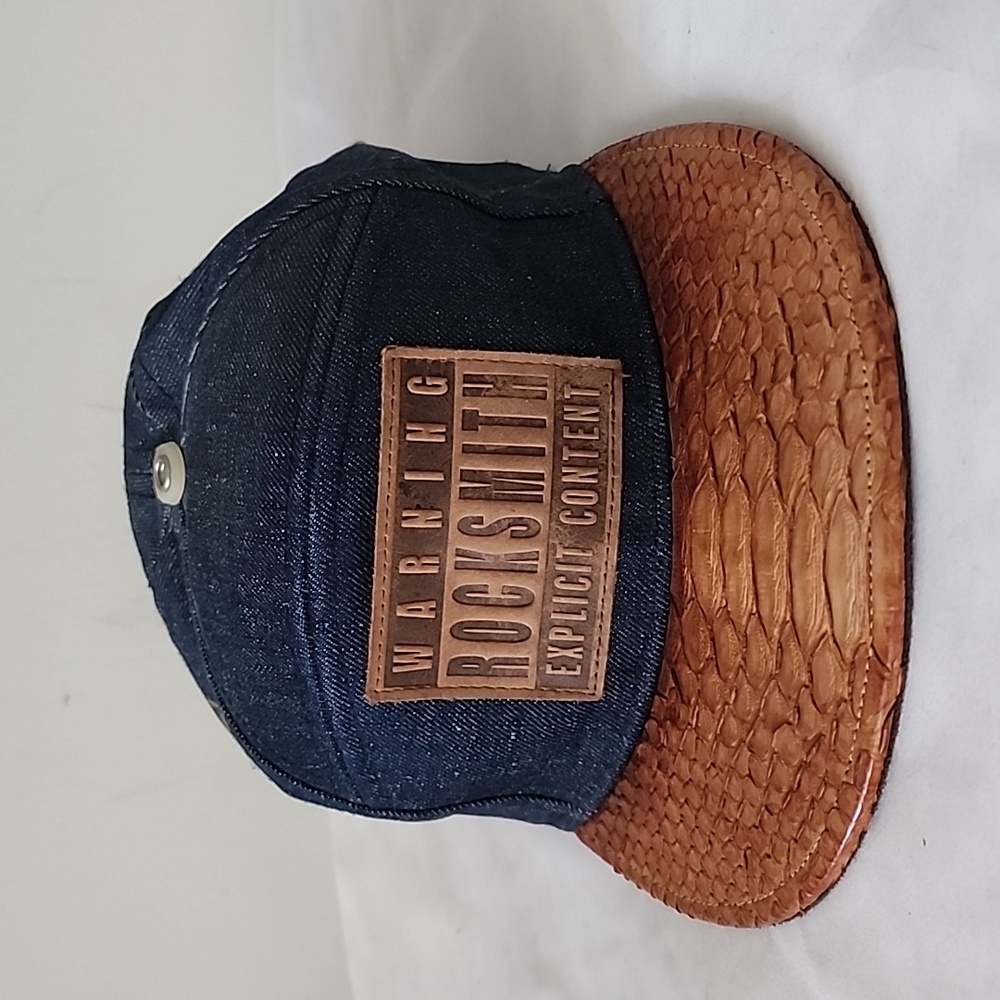 Rocksmith Explicit Content Denim Faux Reptile Leather Cap Visor Baseball Hat